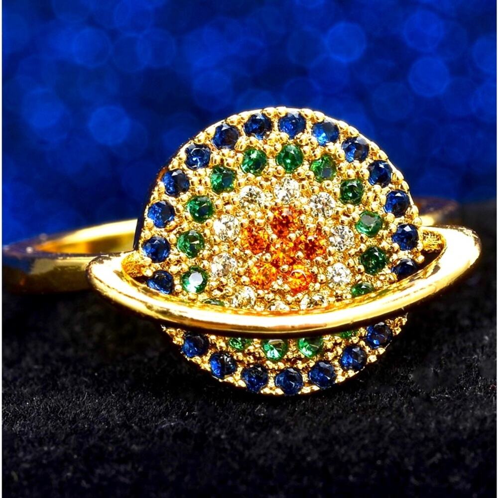 Simulated Multi Color Diamond Spinner Ring Size 7